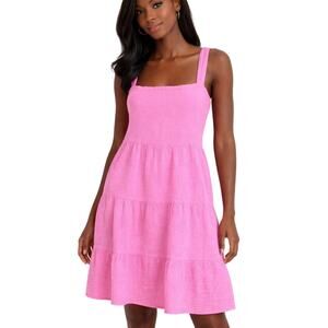 S’edge Pink Gauze Tiered Sundress Boho Sleeveless Midi Dress Size L